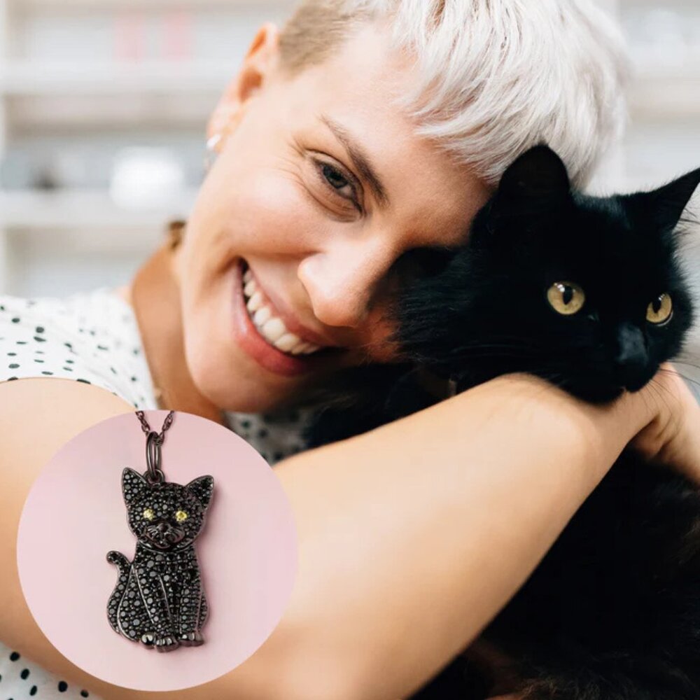 NEW Sterling Silver Black Cat Pet Lovers Pendant Gift Necklace